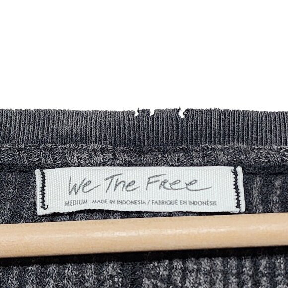 We The Free Waffle Knit Oversized Pullover Gray V-Neck Sweatshirt Medium - Picture 4 of 9
